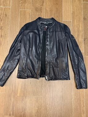 Women's Black Leather Biker Jacket - Classic Zip Front